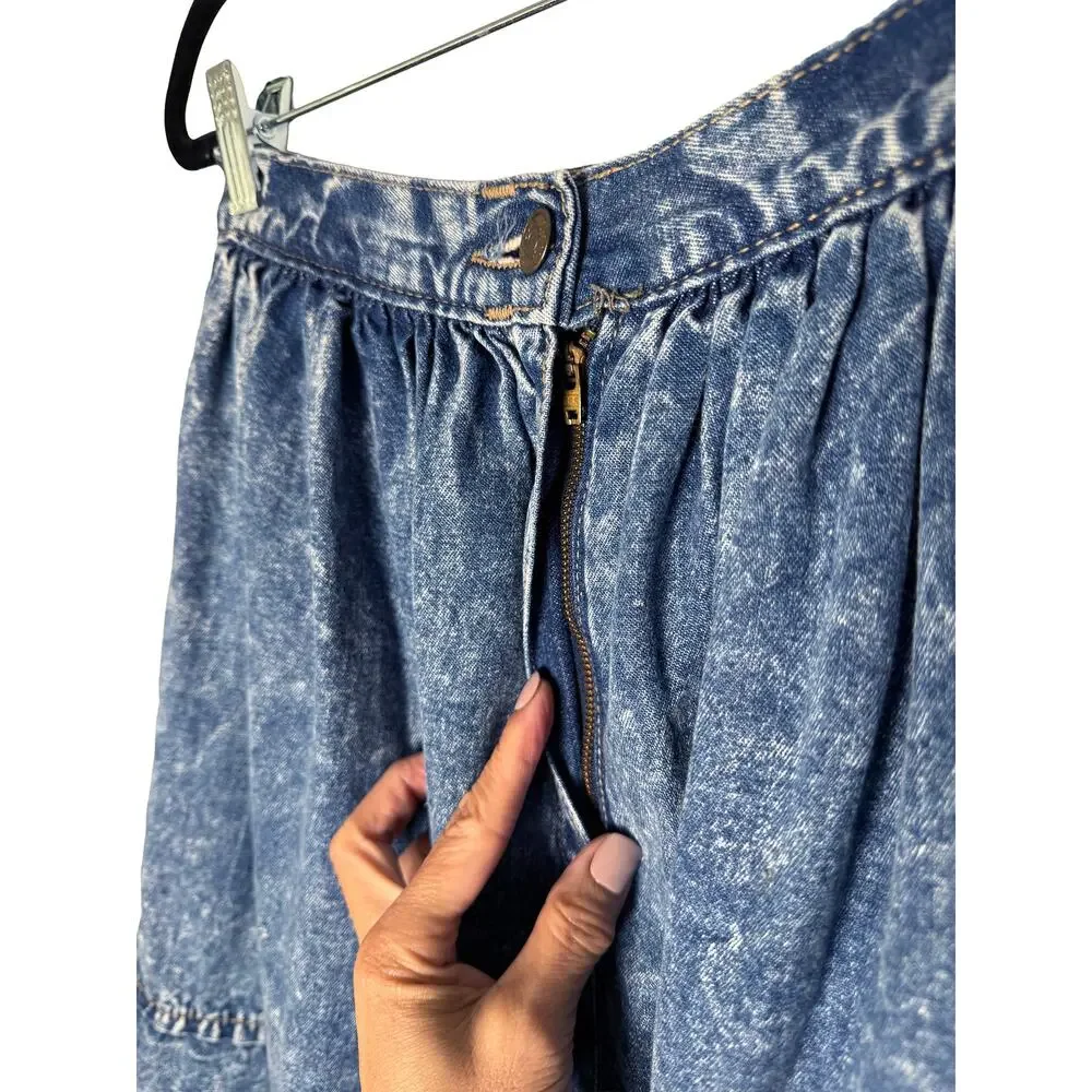 Vintage Women's Zena Blue Acid Wash Pleated A Line Mini Skirt 80s 90s Western XS